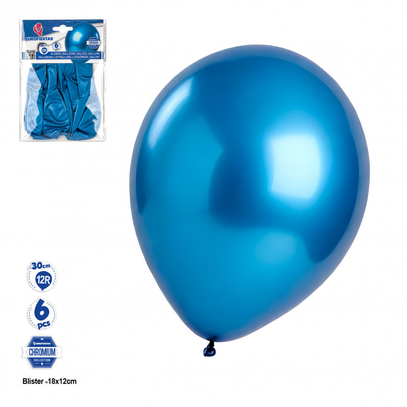 Ballon chromé bleu en pack de 6 unités