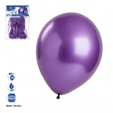 Ballon chromé violet en pack de 6 unités