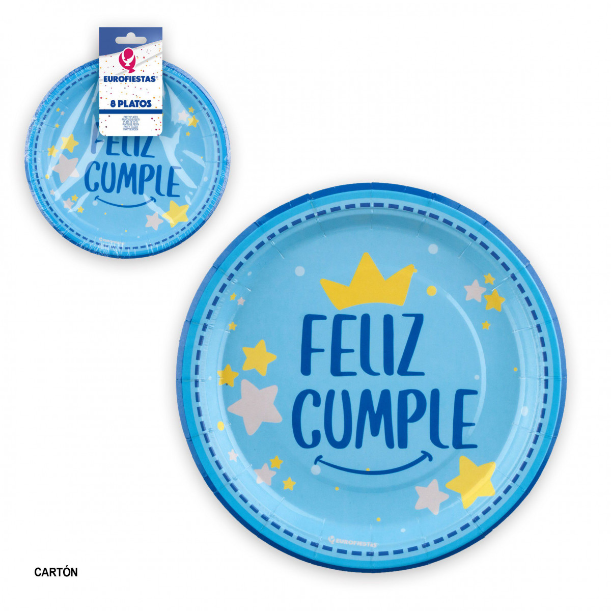 Assiettes jetables pour anniversaires de couleur bleue en pack de 8 unités