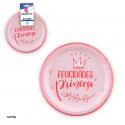 Assiettes jetables pour anniversaires de couleur rose en pack de 8 unités
