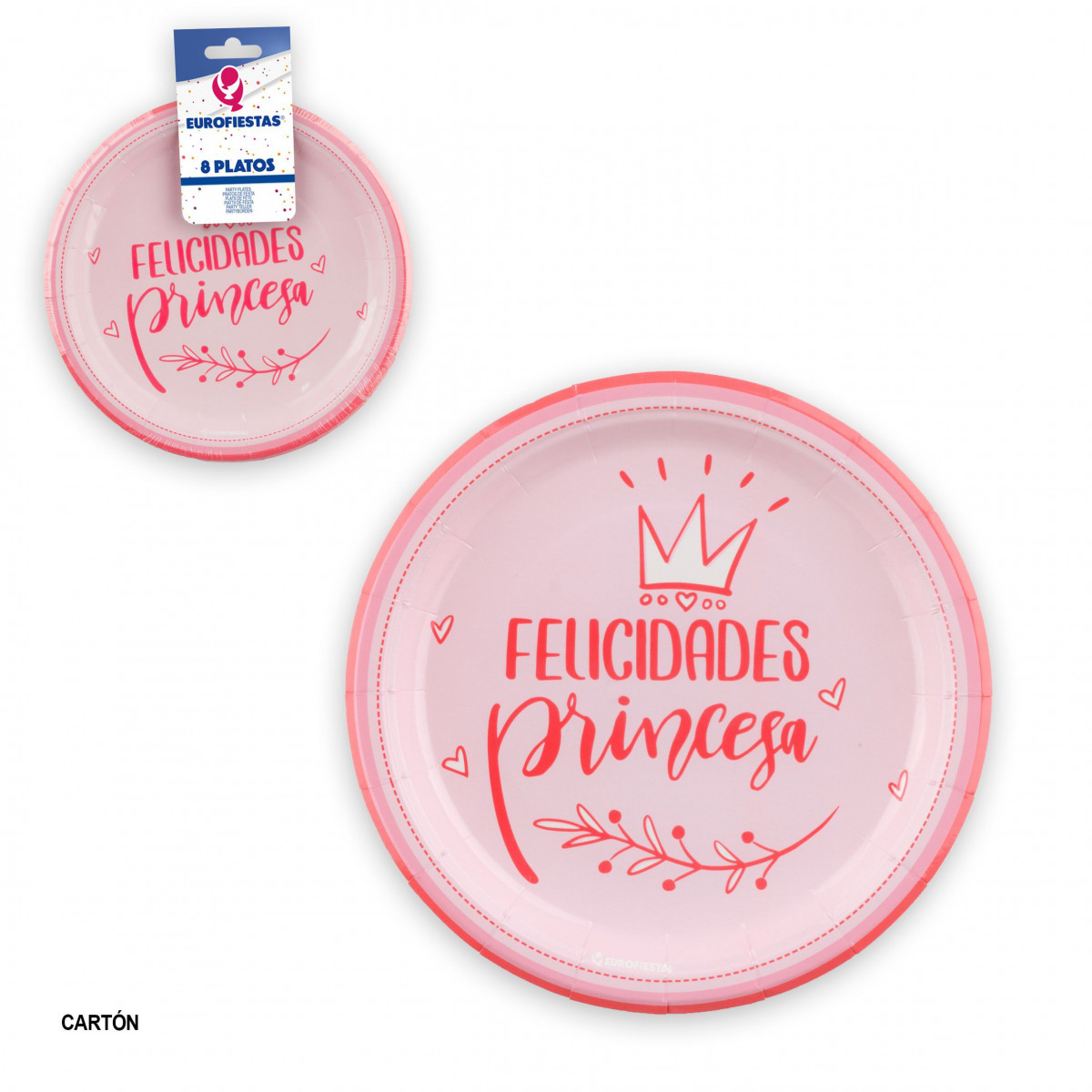 Assiettes jetables pour anniversaires de couleur rose en pack de 8 unités