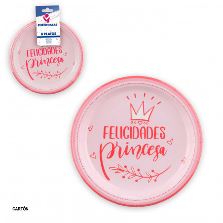 Assiettes jetables pour anniversaires de couleur rose en pack de 8 unités