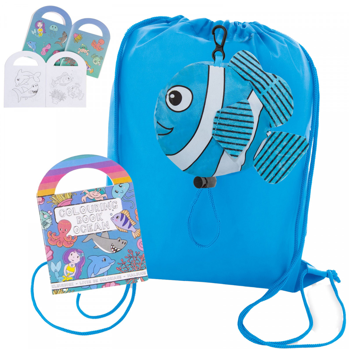 Sac à dos pliable en forme de poisson et livre pour enfants pour dessiner plus d'autocollants à offrir