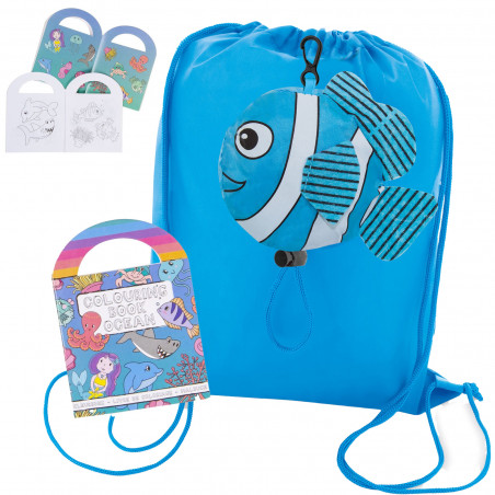 Sac à dos pliable en forme de poisson et livre pour enfants pour dessiner plus d'autocollants à offrir