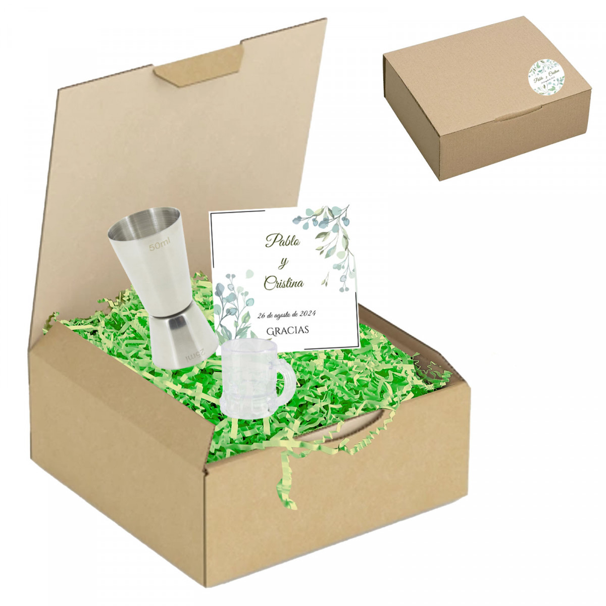 Distributeur de verres à shot avec carte et boîte personnalisée pour mariage