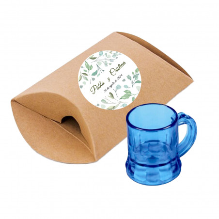 Jarre à shot bleue dans une boîte kraft personnalisée