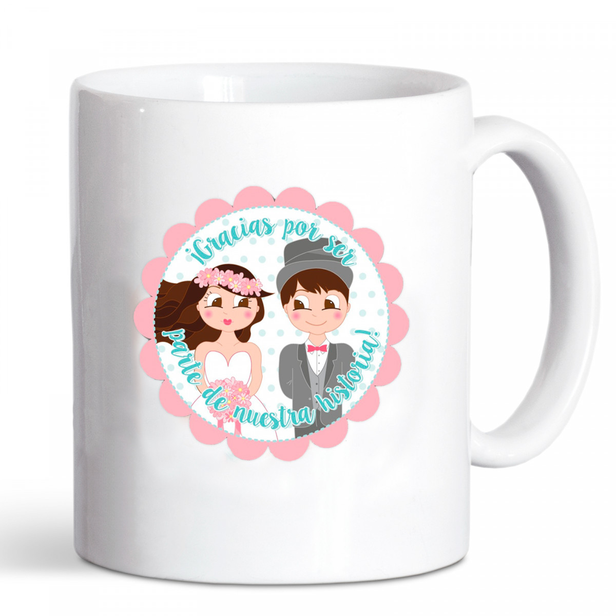 Tasse avec un autocollant de remerciement pour les détails de mariage