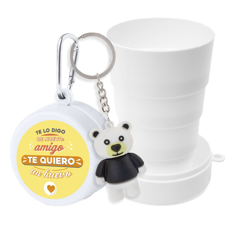 Vas en silicone réutilisable et pliable avec autocollant pour ami et porte-clés en ours à offrir