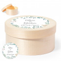 Boîte en bois ronde avec autocollant herbal personnalisé