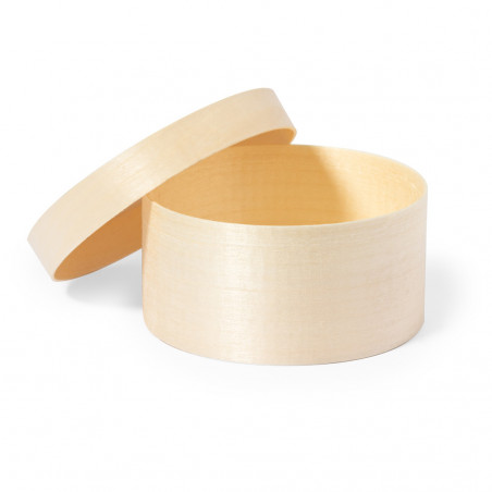 Boîte ronde avec couvercle en bois et autocollant de baptême unisexe personnalisé