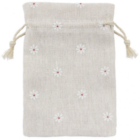 Miroir double pliable avec carte personnalisée dans un sac en tissu pour les détails de mariage