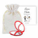 Miroir double pliable avec carte personnalisée dans un sac en tissu pour les détails de mariage