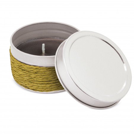 Bougie en boîte métallique avec autocollant herbal 5cm personnalisé pour les détails