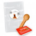 Nocilla mini 15 g avec cuillère en biscuit dans un sac transparent avec autocollant Halloween personnalisé pour des détails