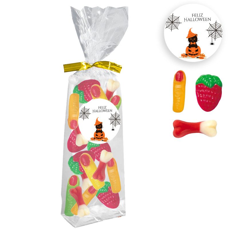 Sac de friandises personnalisé avec autocollant pour Halloween
