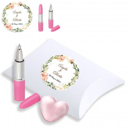 Stylo rose et brillant à lèvres avec étui de mariage personnalisé