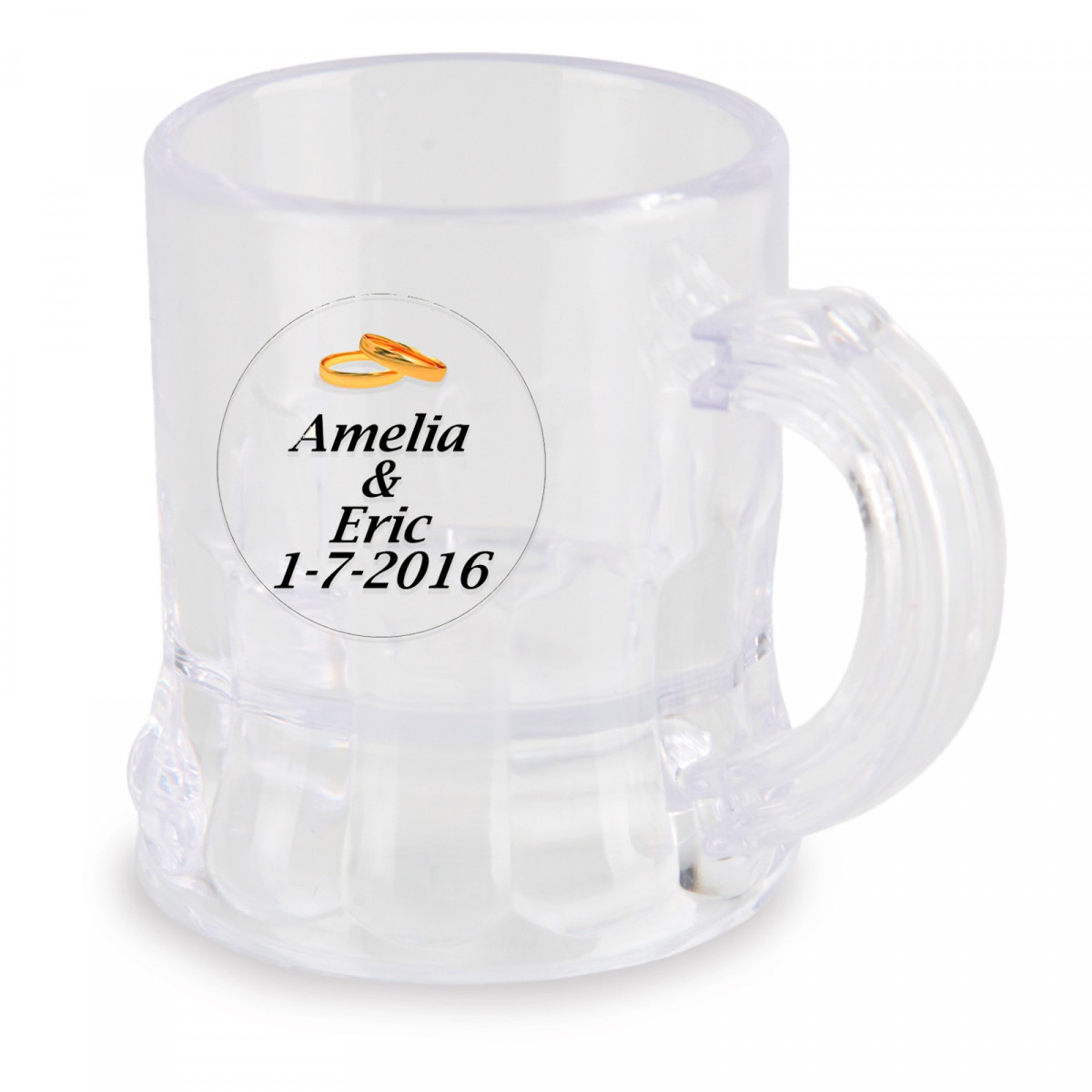 Gobelet à shot avec un autocollant transparent personnalisé pour des cadeaux de mariage