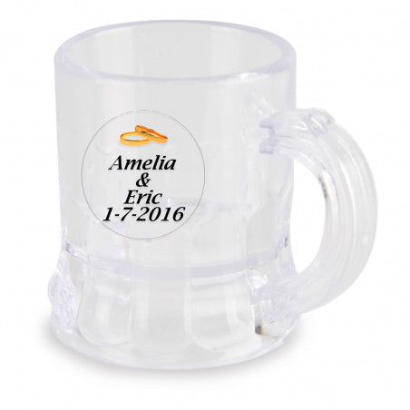 Gobelet à shot avec un autocollant transparent personnalisé pour des cadeaux de mariage