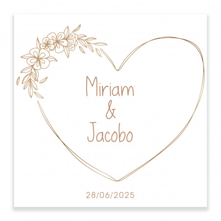 Autocollant carré personnalisable 5x5 lignes minimalistes en forme de cœur pour mariages et événements