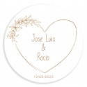 Sticker coeur rond personnalisable de 5 cm aux lignes minimalistes pour mariage