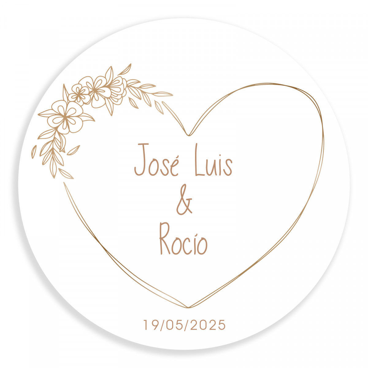 Sticker coeur rond personnalisable de 5 cm aux lignes minimalistes pour mariage