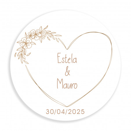 Sticker coeur rond personnalisable de 3 cm aux lignes minimalistes pour mariage