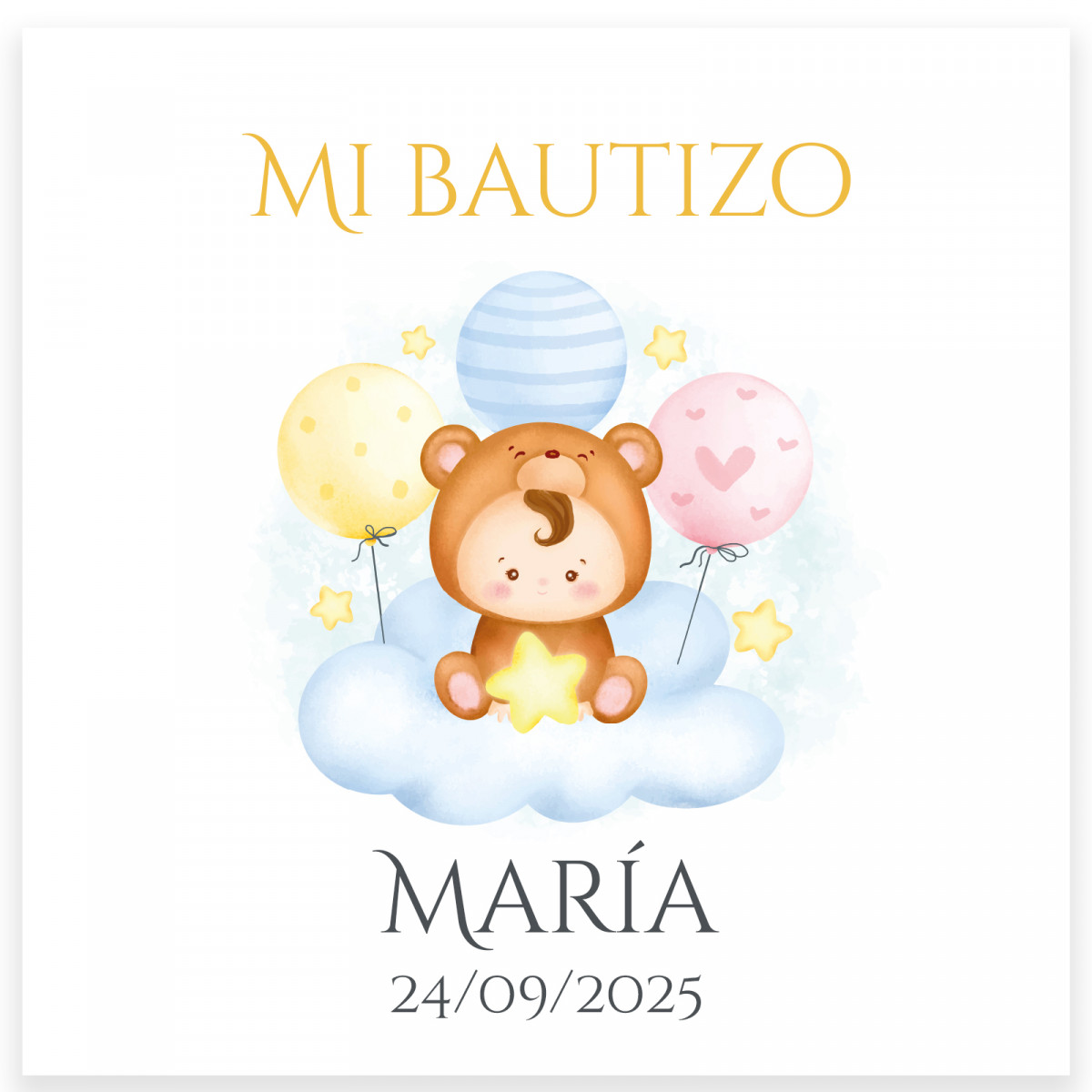 Autocollant carré 5x5cm avec bébé sur un nuage