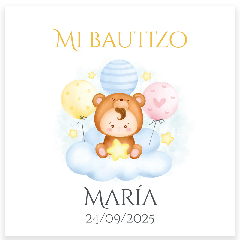 Autocollant carré 5x5cm avec bébé sur un nuage
