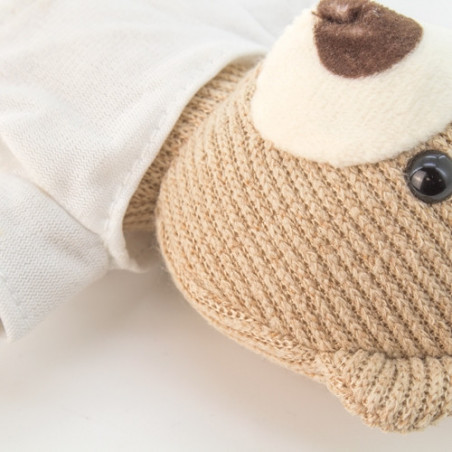 Ours en peluche petit avec autocollant personnalisé à offrir lors d\'un baptême