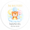 Ours en peluche petit avec autocollant personnalisé à offrir lors d\'un baptême