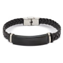 Bracelet en acier noir dans un étui en kraft noir avec adhésif personnalisable pour cadeaux de mariage