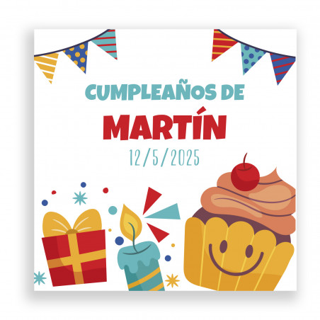 Autocollant d'anniversaire personnalisé 5x5 avec des éléments animés et amusants