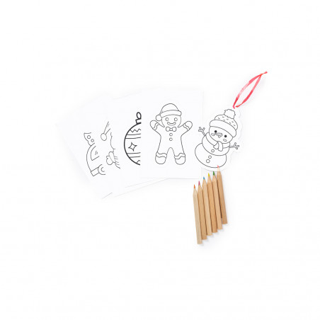 Décorations de Noël à colorier avec des crayons de couleur avec un autocollant personnalisable de Noël pour les détails