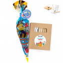 Coffret avec dessins et couleurs pour coloriage personnalisé avec un cornet de bonbons pour les détails