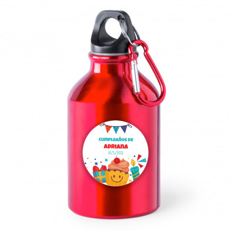 Bouteille rouge avec autocollant personnalisable pour les détails