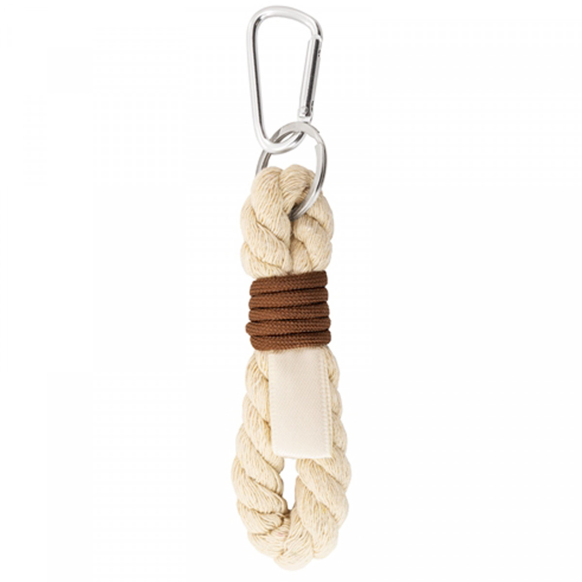 Porte-clés beige en coton avec mousqueton