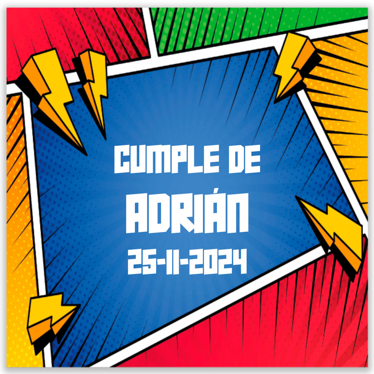 Autocollant carré 5x5cm style bande dessinée de super-héros personnalisable
