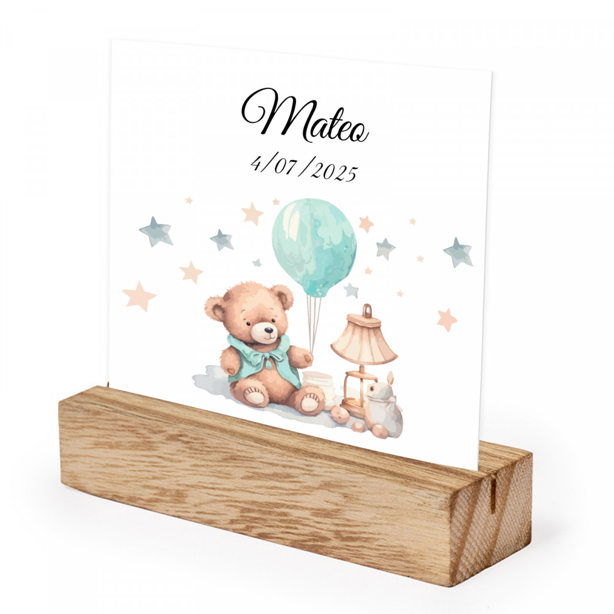 Support en bois avec carte personnalisée pour la décoration de table de baptême