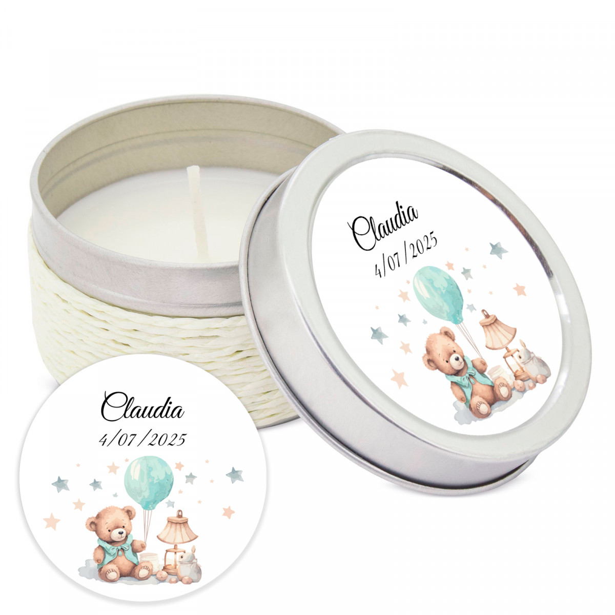 Bougie parfumée personnalisée pour cadeaux de baptême