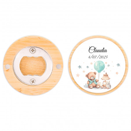 Décapsuleur en bambou personnalisé pour cadeaux de baptême