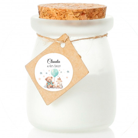 Bougie en verre avec adhésif personnalisé pour les détails du baptême