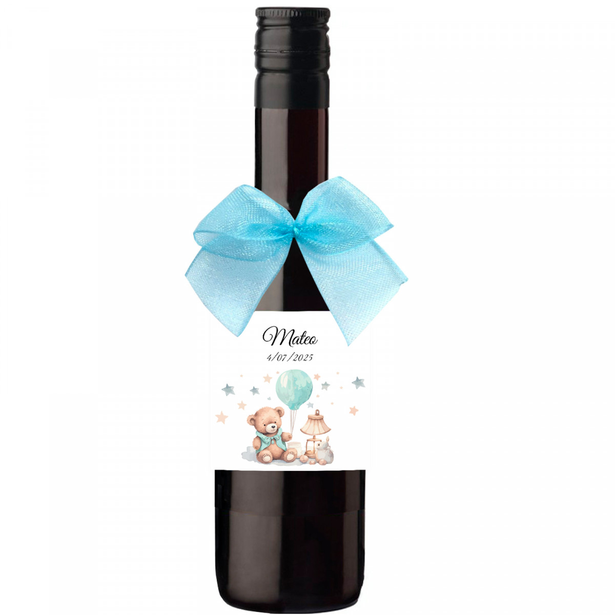 Bouteille de vin avec décoration de baptême