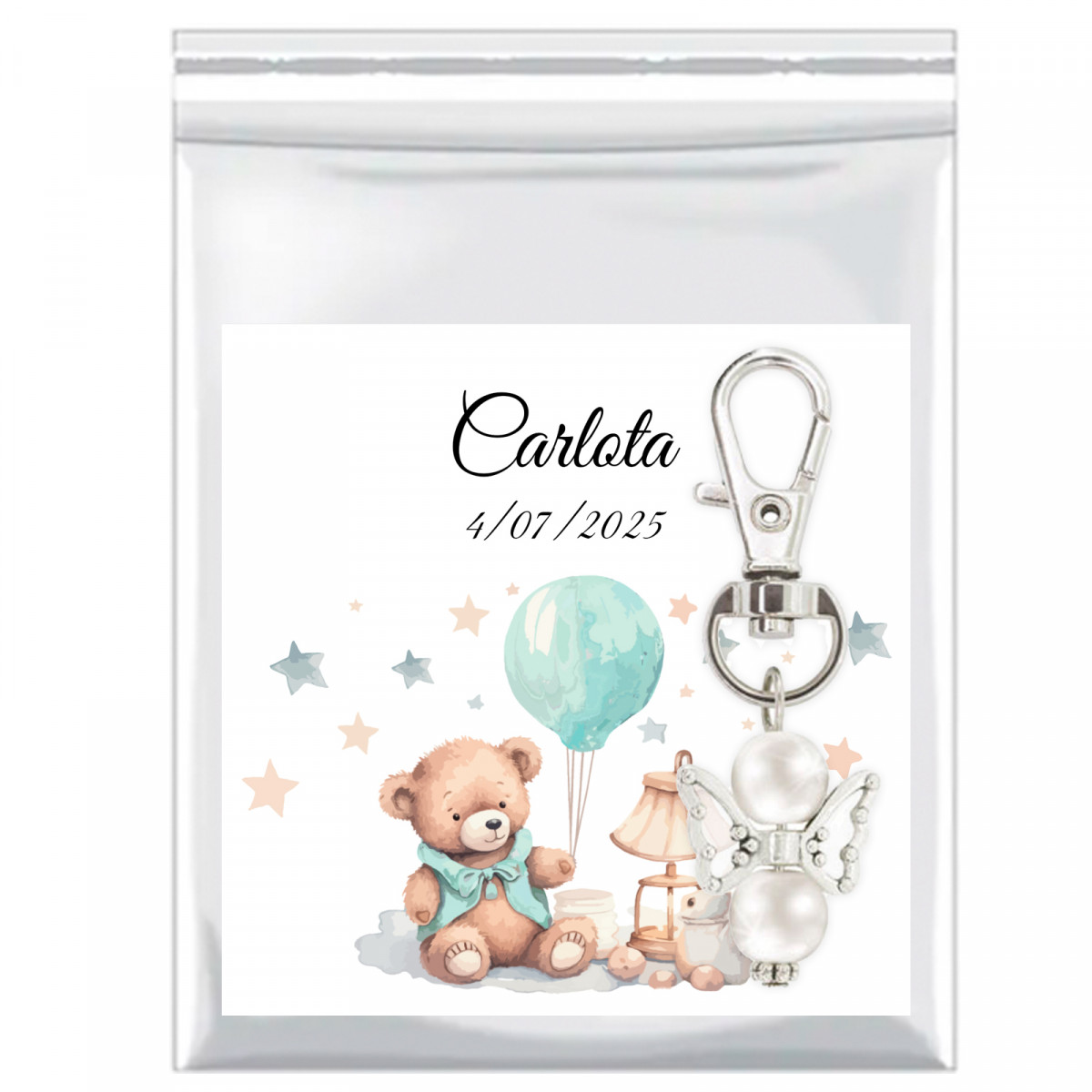 Porte-clés ange gardien pour cadeaux de baptême avec une carte de rappel