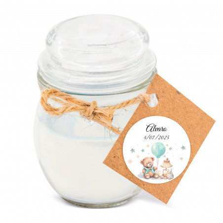 Bougie parfumée personnalisée dans un pot en verre pour cadeaux de baptême