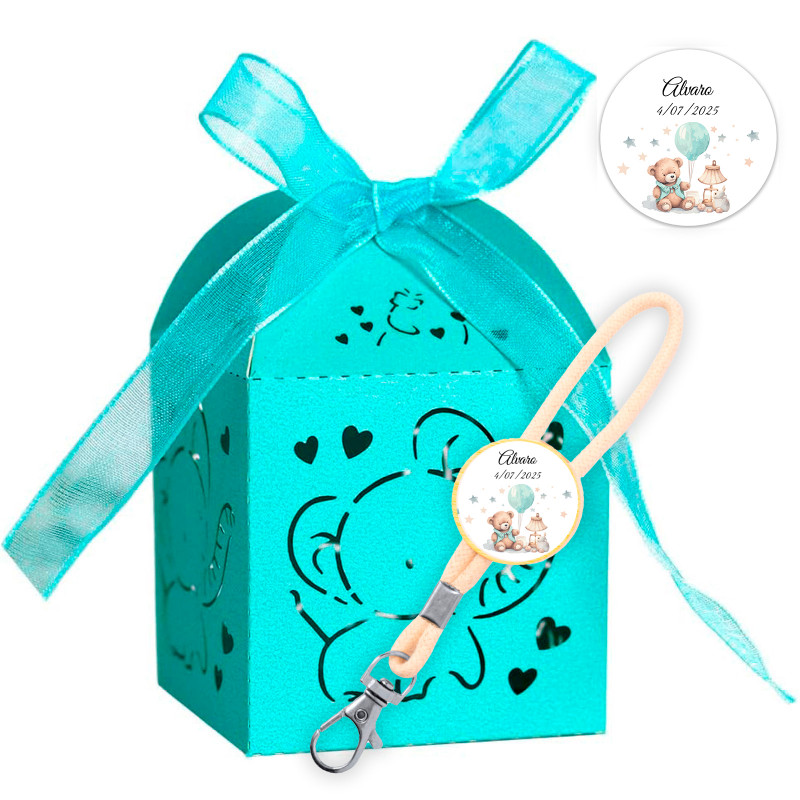 Porte-clés en bambou personnalisé dans une boîte en forme d'éléphant pour les cadeaux de baptême