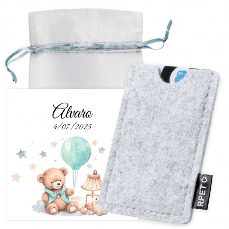 Porte-cartes en feutre avec carte souvenir dans un sac en organza