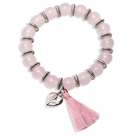 Bracelet rose en perles avec pompon dans un sac en coton et autocollant personnalisé pour les mariages