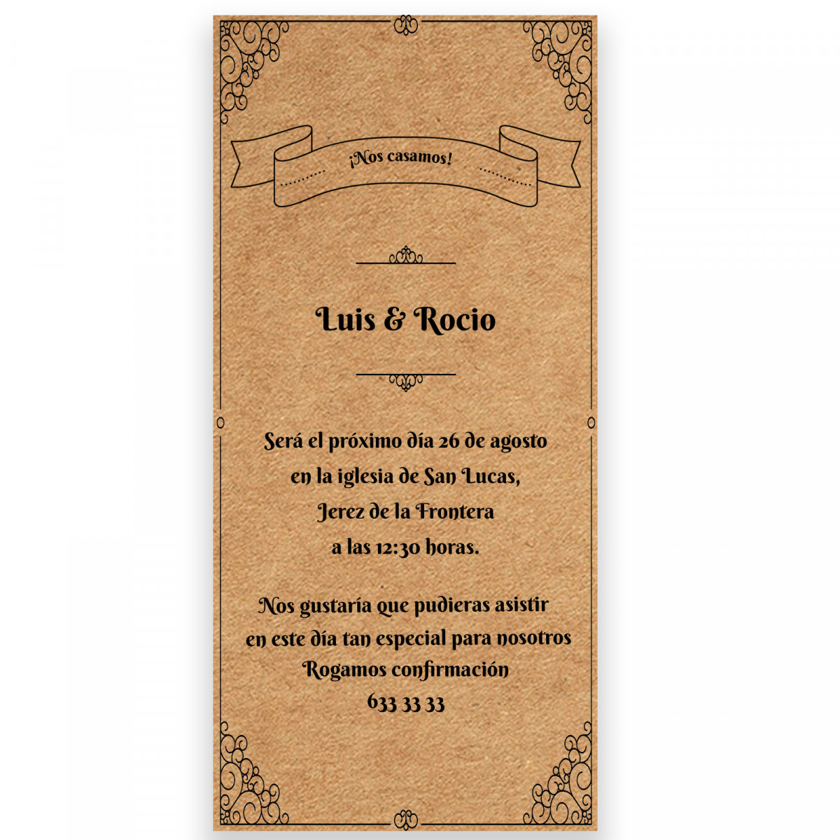 Invitation de mariage avec design à bords classiques personnalisable