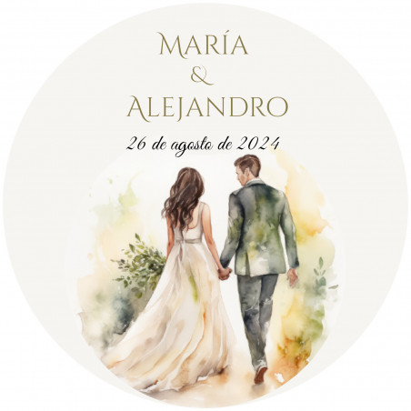 Bracelet à trois cordons dans une enveloppe kraft verte et autocollant personnalisé de mariage