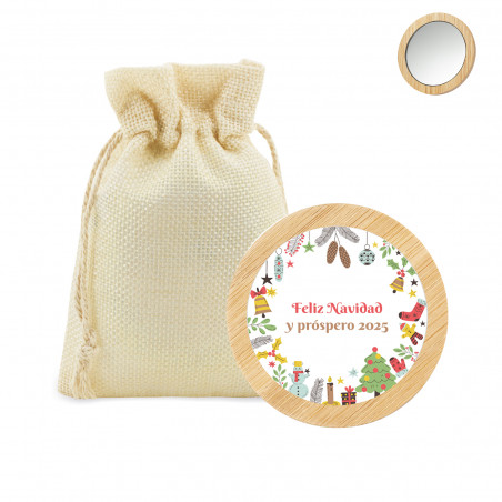 Miroir de poche en bambou avec sac pour détail de Noël